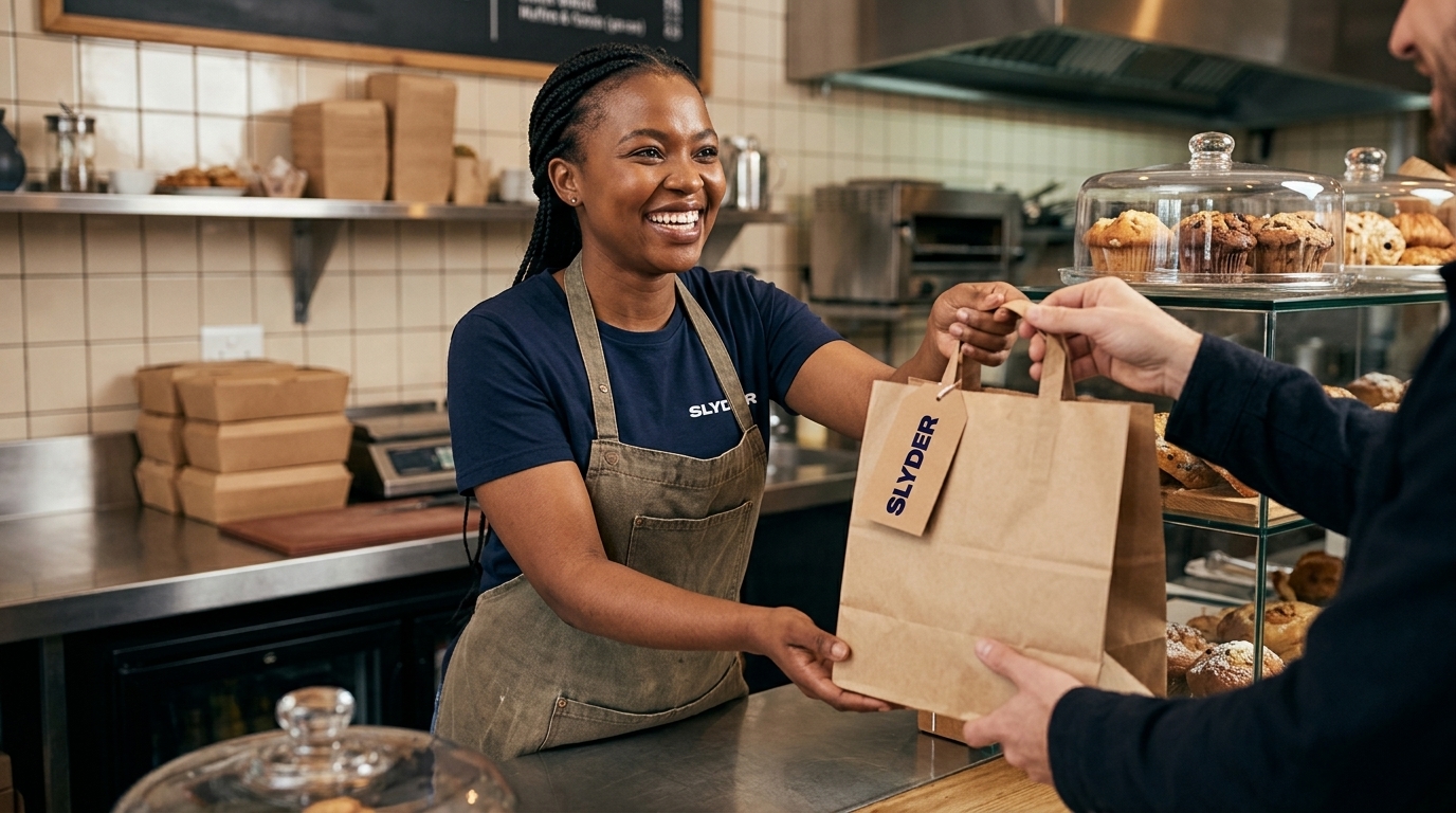 Restaurant handing off delivery bag